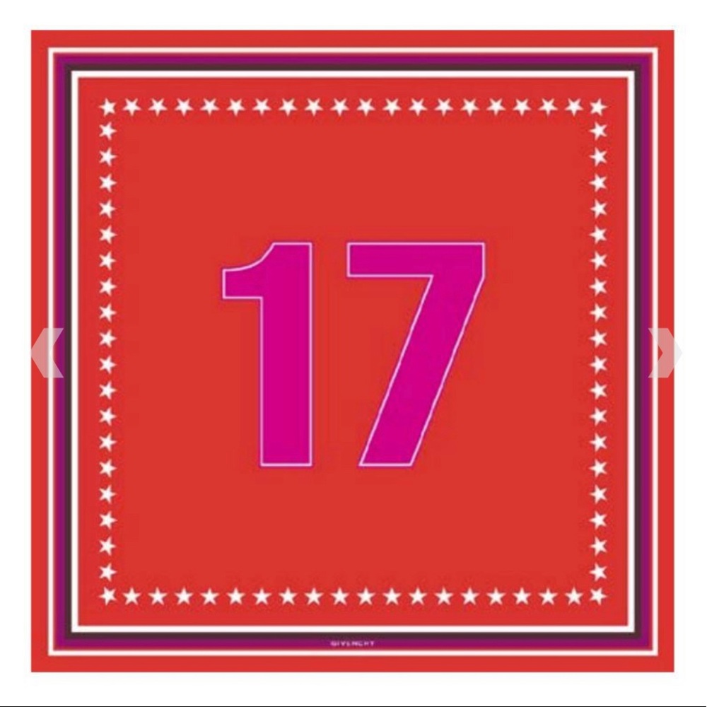 Givenchy Red ‘17’ Silk Scarf - Picture 2 of 3
